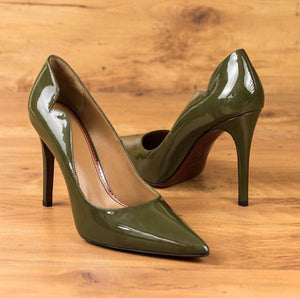 Franks Genoa Military Green Patent Leather 4” heel